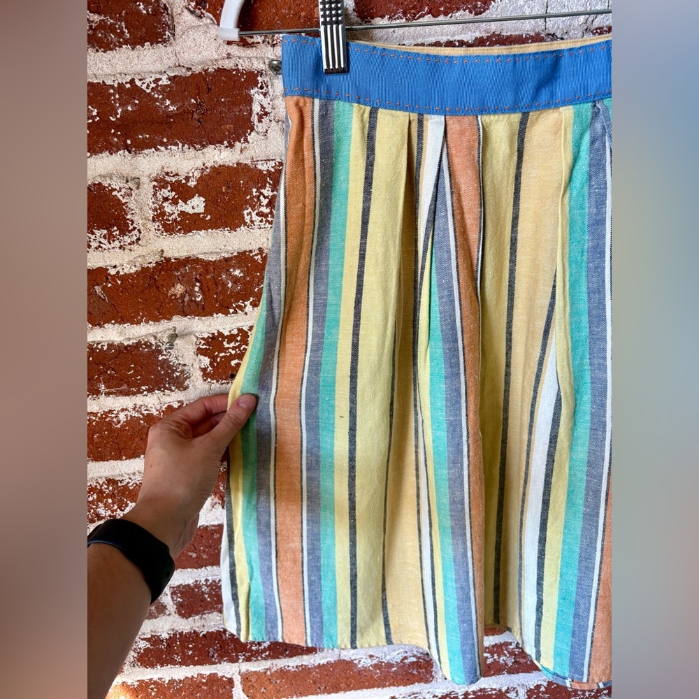 Anthropologie Odille Striped linen blend multi color knee length skirt w/pockets - Picture 7 of 7